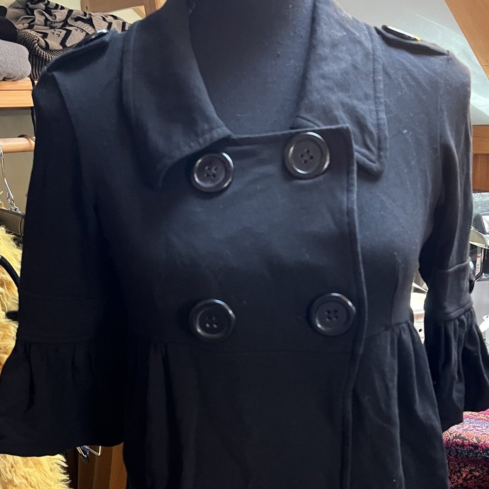 Waist Length Black pea coat style.